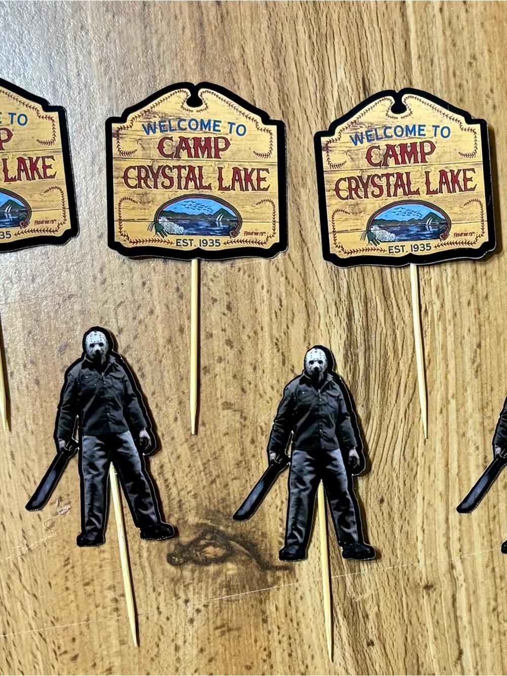 Camp Crystal Lake Halloween Cupcake Toppers - Multiple (Black, Cream)